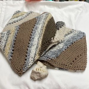 Soft neutral colors unisex scarf handmade knit taupe gray cream brown stripe